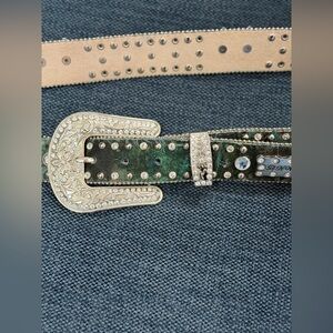 Green and Silver Tone Bling Studded Belt Size L